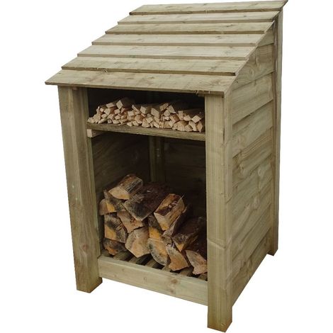 Wooden log store, with kindling shelf (W-79cm, H-126cm, natural light-green finish)