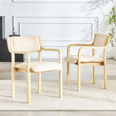Chaises de Salle à Manger Lot de 2 - 53x45.5x77cm - Chaises de Cuisine en Tissu Bouclette Teddy et Bois Courbé - Blanc (1/5)