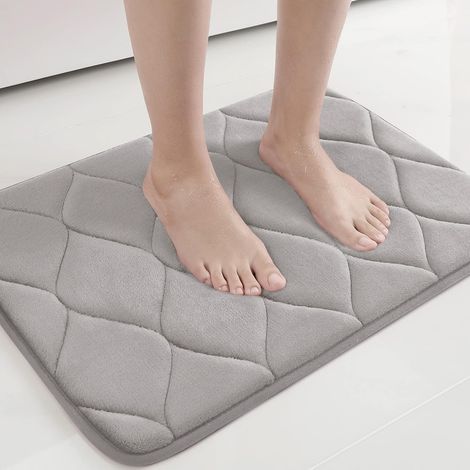 Tapis de bain en mousse à mémoire de forme, ultra doux et antidérapant, absorbant et lavable en machine, 76 x 50 cm, gris