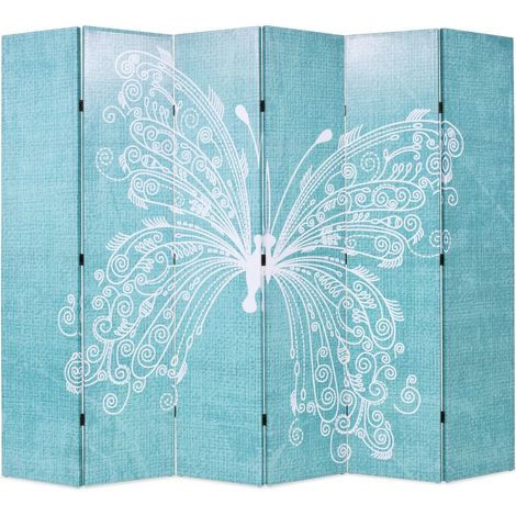 Biombo/separador de ambientes/tabique/decoración/mueble 228 cm diseño de mariposa azul 0802049
