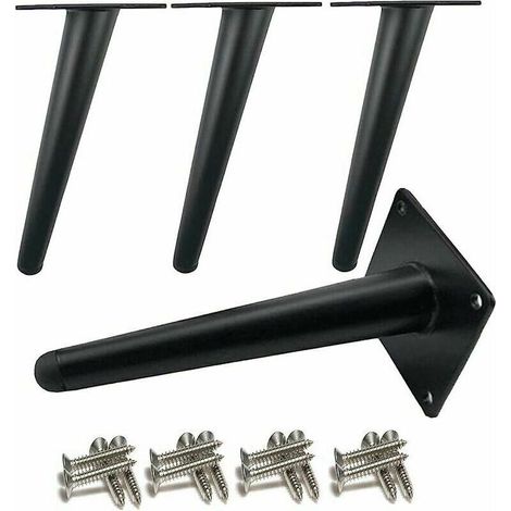 Pied de meuble 4 pieds de table obliques,Pieds d'armoire en métal,Pieds de meubles de cône,Acier inoxydable,Noir peint 20cm de hauteur,Remplacement silencieux antidérapant pour canapés, Tables et autr (1/5)
