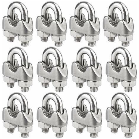LaBlanc - Paquete de 12 abrazaderas de acero inoxidable para cables de acero de 4 mm de diámetro (M4)