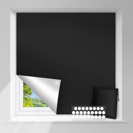 No-Drill Window Blackout Blind – High Density Oxford Fabric – Silver PU Coating – 15 Self-Adhesive Fasteners – For Roof Windows (1/5)