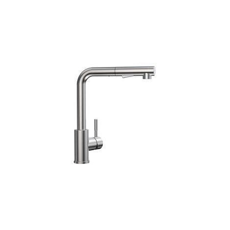 Robinet de cuisine en acier inoxydable brossé avec tête escamotable 360°, double mode de pulvérisation (jet et pluie), réglage séparé eau chaude/froide, compatible avec évier standard (1/5)