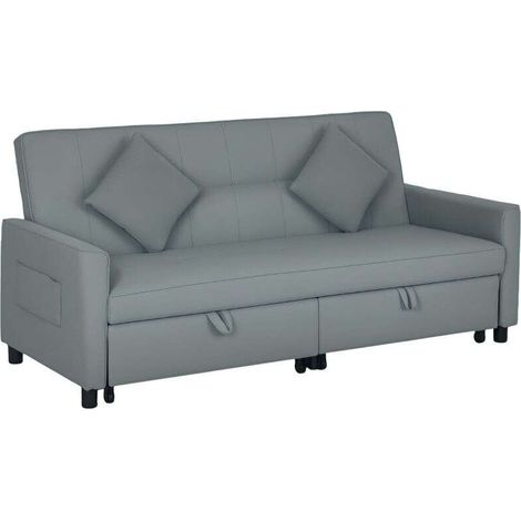 Canapé convertible 3 places canapé-lit clic-clac réversible avec dossier réglable et coussins, 196 x 90 x 89 cm, gris (1/5)