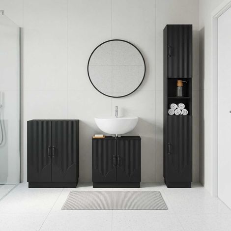 vidaXL 3 Piece Bathroom Cabinet Set HOORN Black Engineered Wood (1/5)