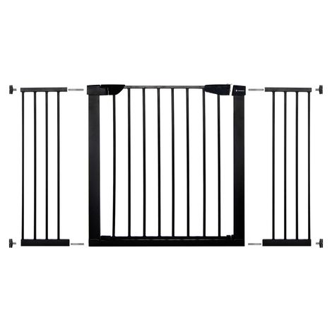 Barandilla para escaleras de 75-138 cm, puerta de seguridad extensible, color negro. (1/5)