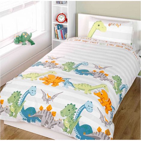 Parure de lit enfant dinosaures blanche 120 cm x 150 cm – 48% coton 52% polyester – Lavable en machine à 40° – Argofield