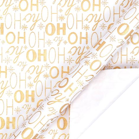 Wrapping Paper - Gold Foil Kraft - Snowflake Alphabet Christmas Tree Design - 3 M Roll - 80 Gsm - For Holiday Gift Wrapping (1/5)