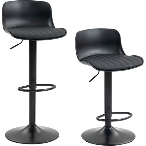 Lot de 2 tabourets de bar pivotants et réglables, dossier ergonomique, assise en cuir régénéré noir, pied métal avec repose-pieds, pour cuisine CHICFURN (1/5)