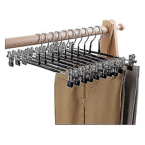 Lot de 10 cintres à jupes et pantalons avec pinces, en métal noir (1/2)