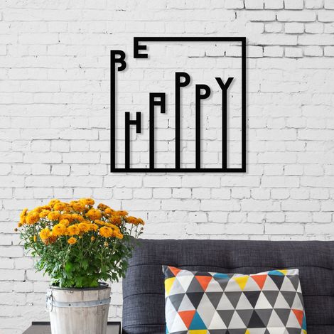 METAL WALL ART NO.16 HAPPY - Black (1/4)