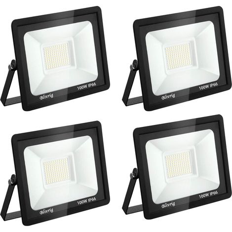 4PCS 100W Projecteur LED Extérieur, Spot LED Exterieur 10000LM Super Lumineux 6500K Blanc Froid Éclairage de Sécurité Extérieur IP66 Imperméable pour Garage Jardin Terrasse Parking (1/5)