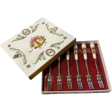 Fade Bells set 6 forchettine natalizie acciaio inox manico porcellana