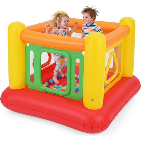 COSTWAY Castello Gonfiabile per Bambini 3+ Anni, Trampolino Elastico per Interno e Esterno, Box con Giochi Tunnel, Tappeto Salta 160 x 160 x 125 cm, Gonfiaggio Facile, per Compleanno e Feste (Giallo) (1/5)