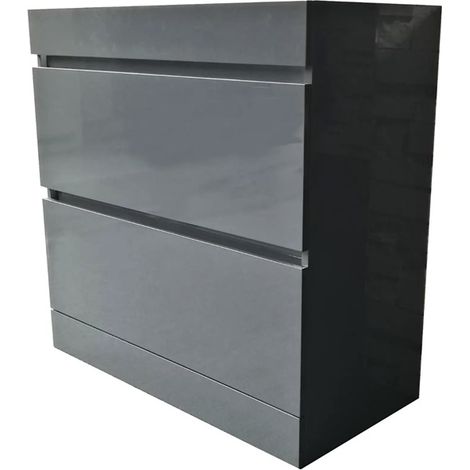 Meuble salle de bain sous vasque 80 cm gris laqué avec lavabo et plan céramique, meuble suspendu 2 tiroirs pour rangement salle d’eau élégant (1/5)