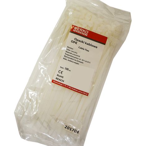 Weiße Kabelbinder OPK 100/2,5, 100er-Packung, erko