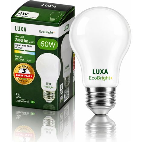 LED-Lampe E27 Glühfaden Klasse B A 60 4W 806LM = 60W 4000K Lux EcoBright+ (1/5)