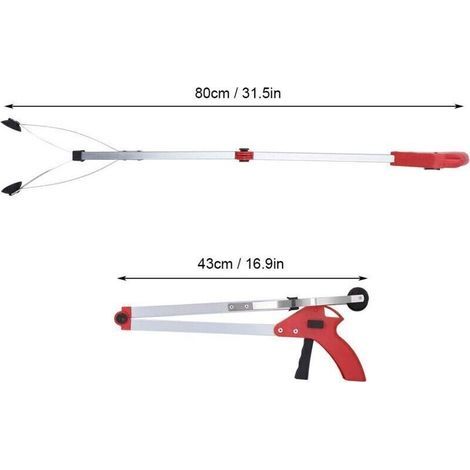 Ramasse-déchets multifonctionnel, 80 cm, en alliage d'aluminium, léger, extensible, pour ramasser les feuilles tombées ou les ordures, pour nettoyer les routes du jardin (1/3)