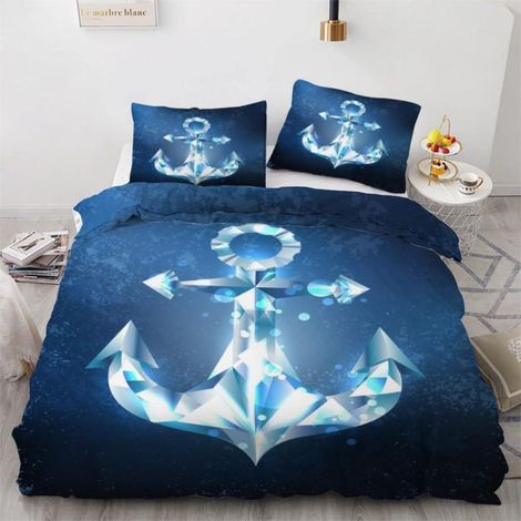 Bettwäsche-Set 135x200 cm 2-teilig mit Anker-Motiv, 100% Mikrofaser, Wendebettwäsche mit Reißverschluss