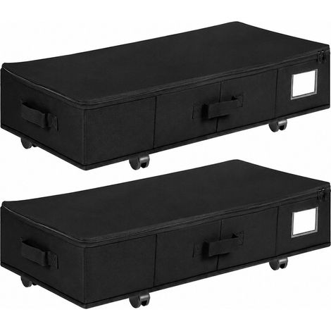 Boîte de rangement à roulettes pour sous le lit, pliable et anti-poussière, grise, taille moyenne (60 x 40 x 16 cm), lot de 2, noire, taille moyenne (60 x 40 x 16 cm), 55 L (1/5)