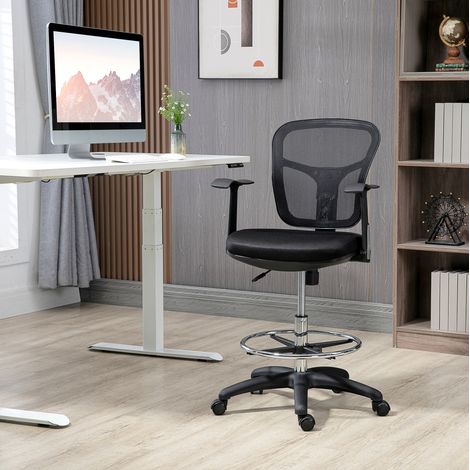 Chaise de bureau en maille noire 59x59x95-115 cm, réglable 52-72 cm, soutien lombaire, accoudoirs relevables (1/5)