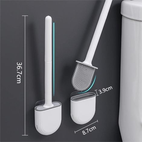 Brosse WC Toilette Silicone Plate Paquet de 2, Balai WC et Supports, Brosse Balayette Wc Suspendu, Séchage Rapide Kit de Brosse Nettoyage de Salle Bain (1/4)