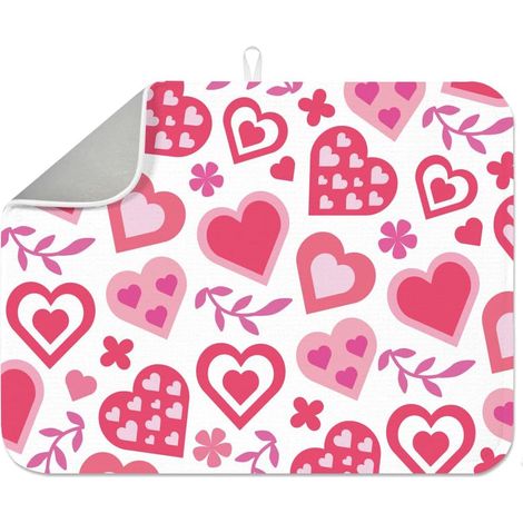 Tapis de séchage en forme de cœur et feuilles de 45 x 60 cm pour mariage, vacances, Saint-Valentin, cuisine, eucalyptus rose, cœurs, napperons pour table, comptoir, évier, café, bar (1/5)