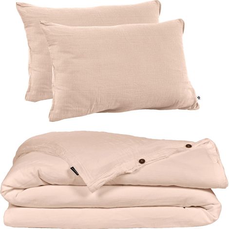 Parure de lit 220 x 240 cm en double gaze de coton rose - PEPA 1 (1/5)