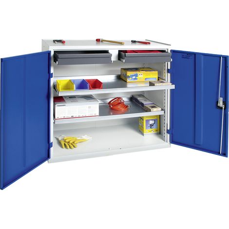 Stumpf Armoire à outils et matériaux Série 3000 gris clair / bleu gentiane + 2 tiroirs 100 mm + 2 étagères extractibles - 3007274