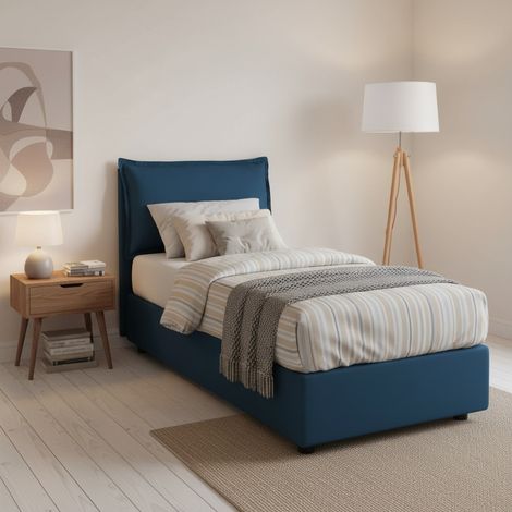 Talamo Italia Cama individual Vanessa, Cama contenedor con revestimiento de tela, 100% Made in Italy, Apertura frontal, adecuado para colchón 80x190 cm, Azul, con embalaje reforzado (1/5)