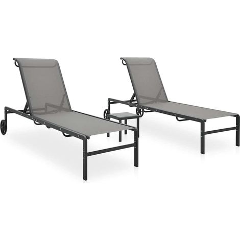 vidaXL Tumbonas con mesa 2 unidades textilene y acero (1/5)