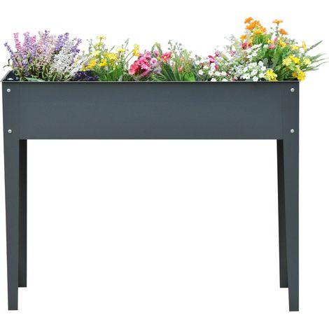 Hochbeet, Pflanzgefäß mit 3 Abflusslöchern, Pflanzkasten auf Füßen, Metall, 100 x 30 x 80 cm