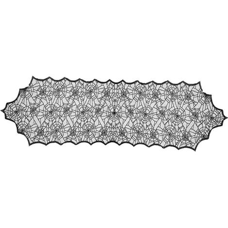 Chemin de table en dentelle noire, résistant à l'eau et orné de toiles d'araignée, pour une décoration d'Halloween effrayante et festive (noir). (1/5)