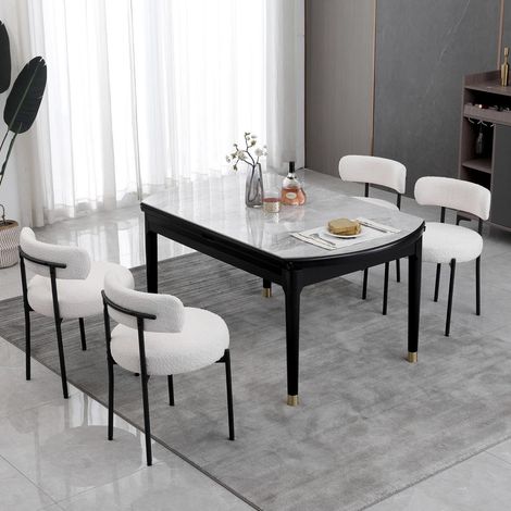Esszimmerstühle 4er Set mit Rückenlehne, Metallgestell, modern, weiß (1/5)