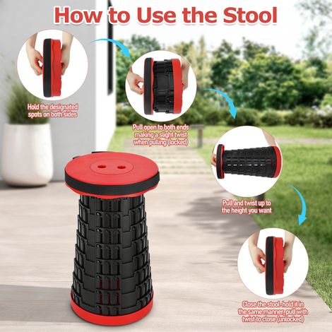 Randaco Tragbarer Klappstuhl Kompakt Campingstuhl Leichte Teleskop 150kg Outdoor Klapphocker Tragbar,rouge (1/5)