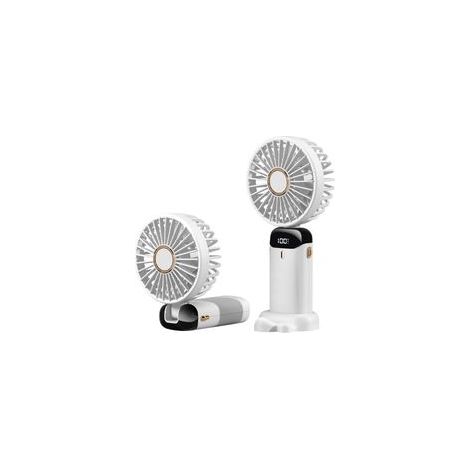 Mini ventilateur de bureau pliable, rechargeable par USB avec 5 vitesses, mini ventilateur à piles avec écran LED pour la maison, le bureau, les voyages (blanc) (1/5)