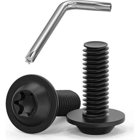 Lot de 20 Vis M6 x 16 - Tête Bombée, Torx, à Bride - Acier Inoxydable A2 V2A - Filetage Complet - Oxyde Noir - Avec Clé Torx (1/5)