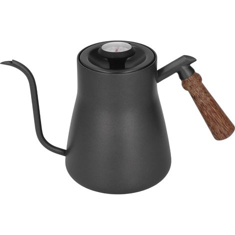 850-ml-Kaffeekessel mit Thermometer, Edelstahl-Kaffeekanne mit Schwanenhals und Holzgriff (1/5)