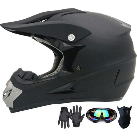 Casque de motocross, casque intégral tendance pour adultes et jeunes, casque de moto tout-terrain, casque de quad, casque de VTT tout-terrain, ensemble de 4 pièces (noir, L) (1/5)