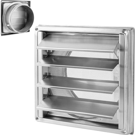 Grille Ventilation Extérieure 150mm - Acier Inox 304 - Volets Mobiles Anti-retour - Cuisine et Sèche-linge - 18,5x18,5cm (1/5)