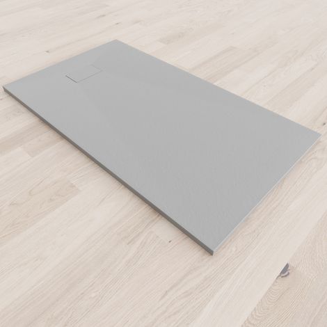 SMC Duschwanne Duschtasse mit Anti-Rutsch Flach mit Steinoptik Grau inkl. Ablaufgarnitur 160x90 cm