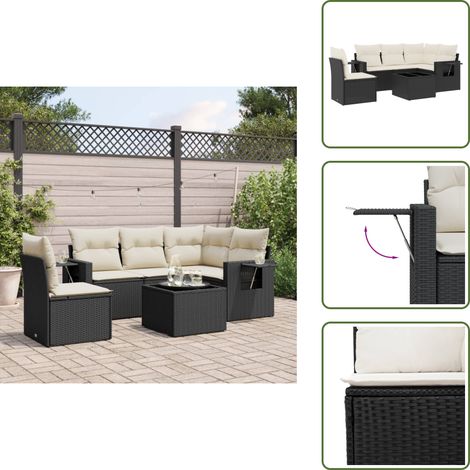 Salon de jardin 6 pcs avec coussins noir résine tressée - Ensemble Salon De Jardin - Meuble De Jardin - Résine Tressée - Rotin Synthétique - Table Basse (1/5)