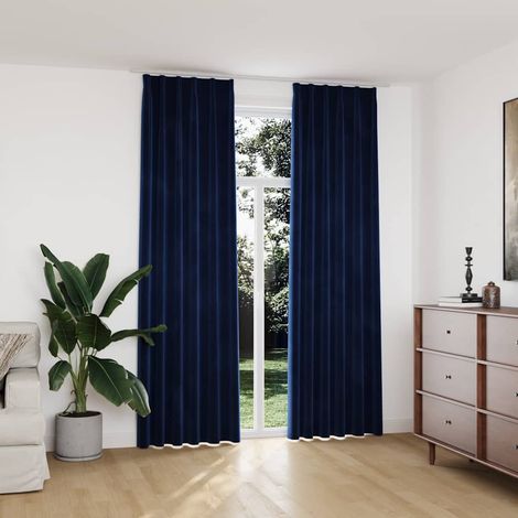 Rideaux occultants et crochet 2pcs Velours Bleu foncé 140x245cm (1/5)