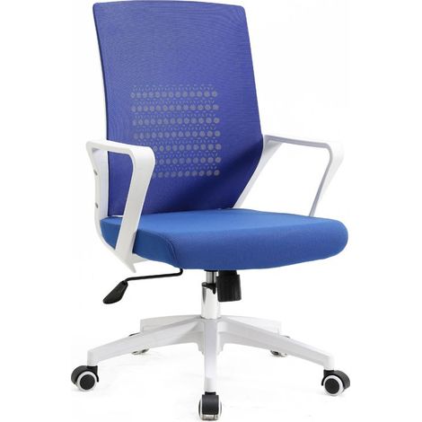 Silla de oficina estructura blanca, con ruedas y tapizado Azul, diseño LUCA. (1/4)