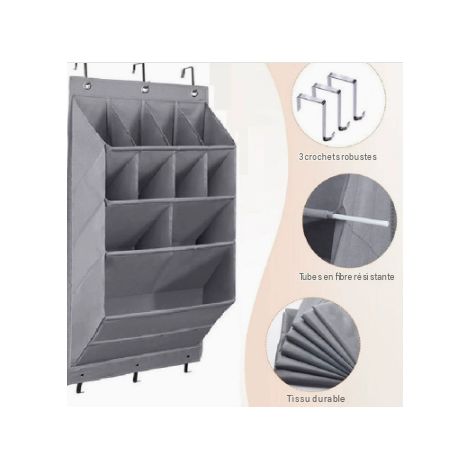 poche à chaussures 11 compartiments couleur grise en non tissé sac de rangement suspendu derrière porte organisateur mural pour chambre à coucher (1/5)