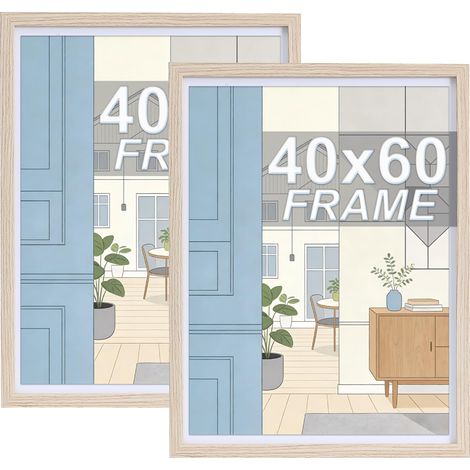 40x60cm Cadre Photo Bois Beige, anti-reflet Acrylique, lot de 2 (1/5)
