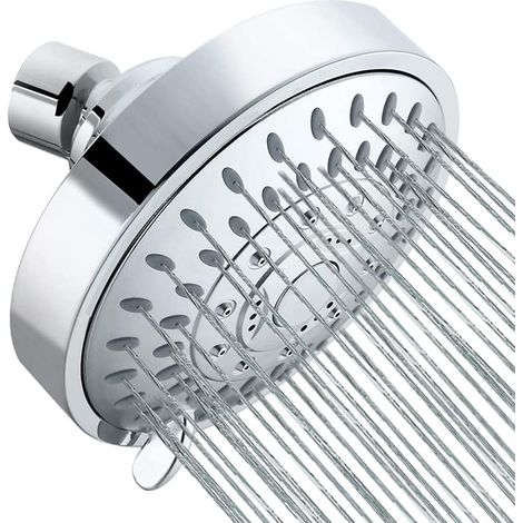 Pommeau de douche solaire rond, pommeau de douche haute pression de 10 cm, pommeau de douche effet cascade, finition chromée anticalcaire pour salle de bain, pommeau de douche amovible pour économiser (1/5)