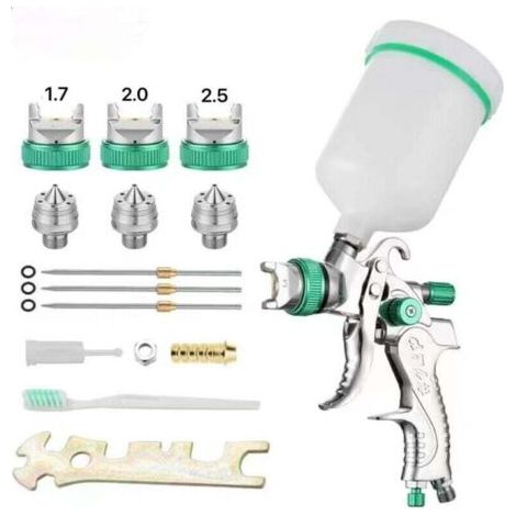 Kit profesional de pistola de pintura de alta presión, pistola pulverizadora de aire comprimido por gravedad, pistola de pintura neumática HVLP de 600 cc, boquillas de 1,7 mm/2,0 mm/2,5 mm, 3 tamaños.