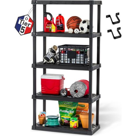 Iris Ohyama, Etagere Plastique Rangement, Résistante, Noir, Charge de 30 kg par Niveau, Facile à Assembler, Etagere Garage, PRS-L5